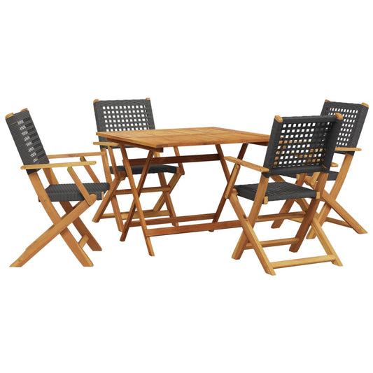 5 Piece Garden Dining Set Black Poly Rattan and Solid Wood 5 Piece Garden Dining Set Black Poly Rattan and Solid Wood