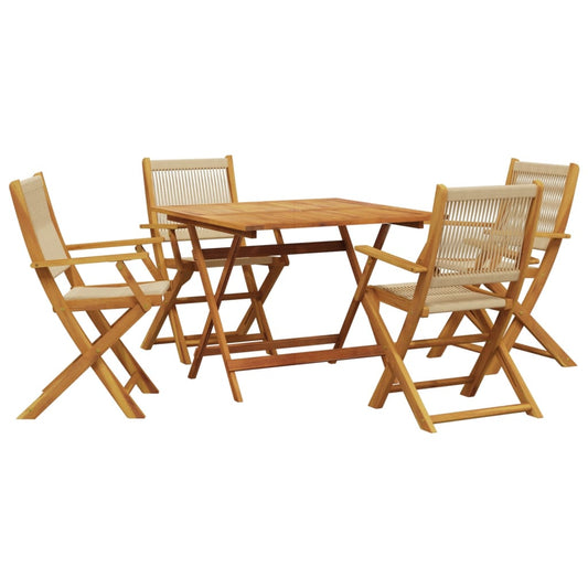 5 Piece Garden Dining Set Beige Polypropylene and Solid Wood 5 Piece Garden Dining Set Beige Polypropylene and Solid Wood