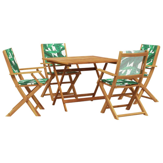 5 Piece Garden Dining Set Leaf Pattern Fabric and Solid Wood 5 Piece Garden Dining Set Leaf Pattern Fabric and Solid Wood