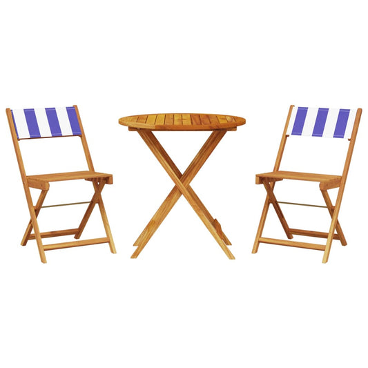3 Piece Bistro Set Blue and White Fabric and Solid Wood 3 Piece Bistro Set Blue and White Fabric and Solid Wood