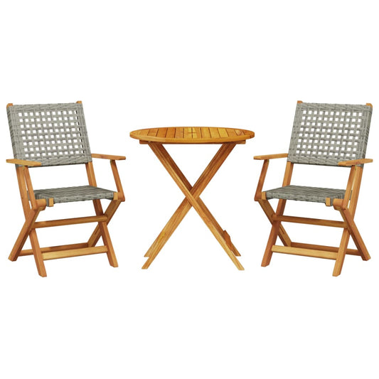 Bistro Set | Grey | Solid acacia wood, PE rattan | 2-seater | Foldable Bistro Set | Grey | Solid acacia wood, PE rattan | 2-seater | Foldable