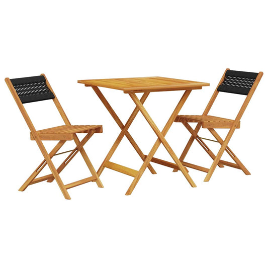 3 Piece Bistro Set Black Polypropylene and Solid Wood 3 Piece Bistro Set Black Polypropylene and Solid Wood