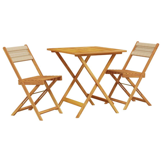 3 Piece Bistro Set Beige Polypropylene and Solid Wood 3 Piece Bistro Set Beige Polypropylene and Solid Wood