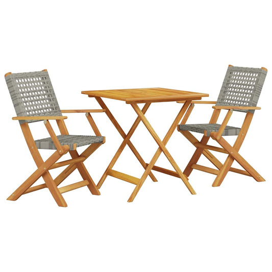 Bistro Set | Grey | Solid acacia wood, PE rattan | 3 Piece | Foldable Bistro Set | Grey | Solid acacia wood, PE rattan | 3 Piece | Foldable