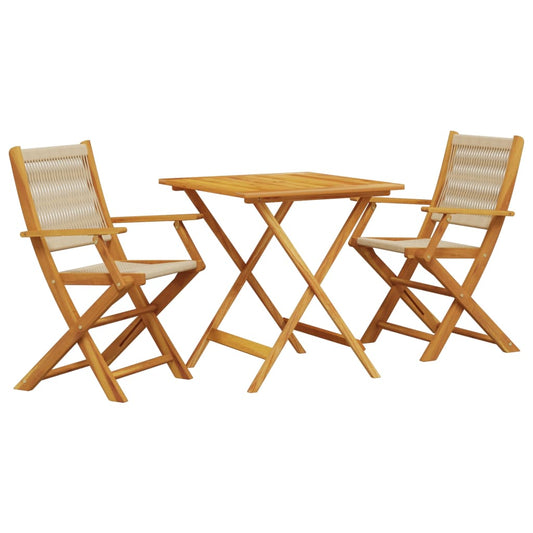 Bistro Set | Beige | Solid Acacia Wood and Polypropylene | 2-seater Bistro Set | Beige | Solid Acacia Wood and Polypropylene | 2-seater