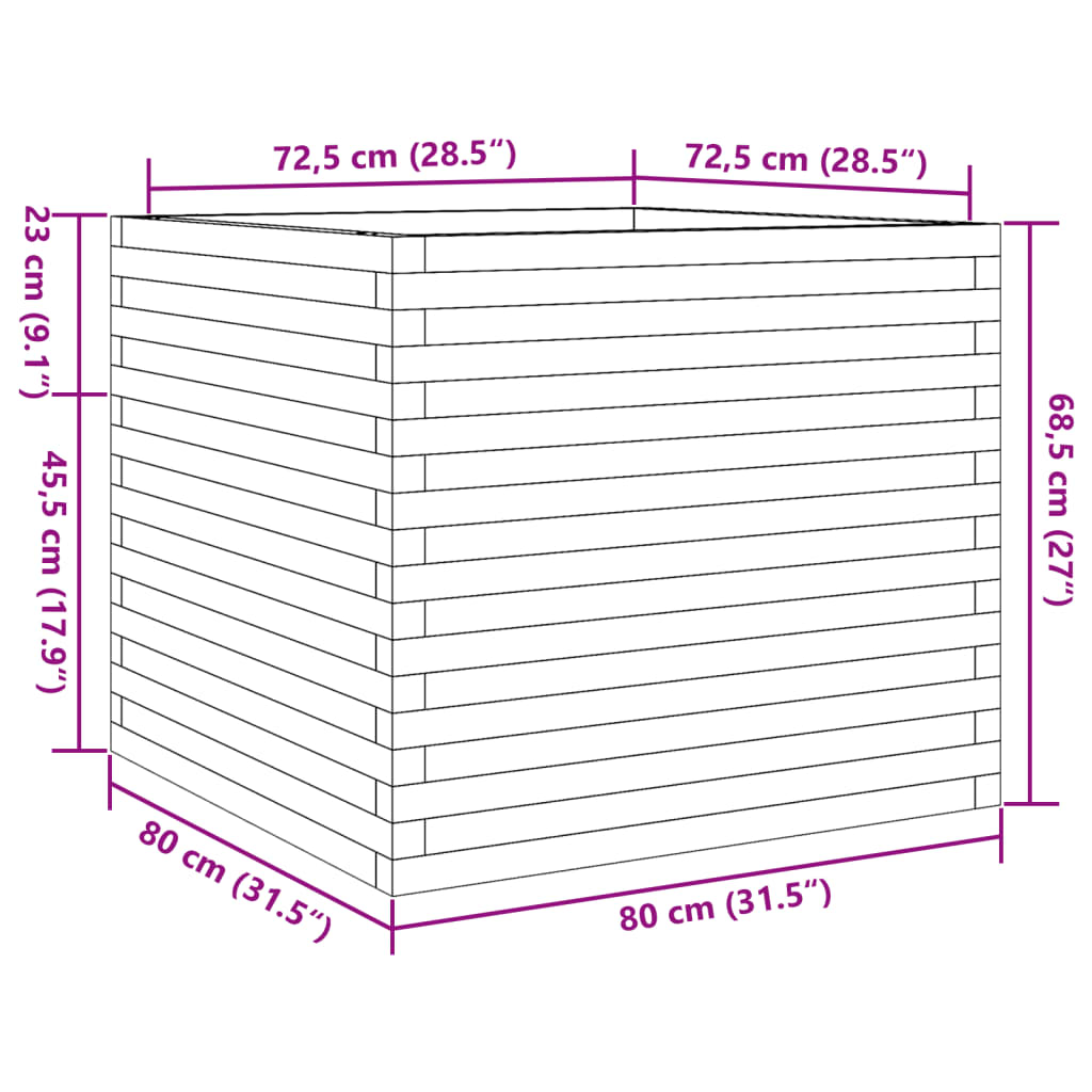 Garden Planter White 80x80x68.5 cm Solid Wood Pine