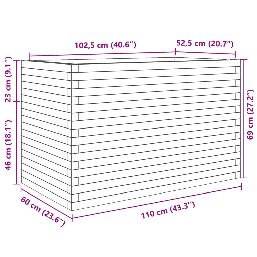 Garden Planter White 110x60x68.5 cm Solid Wood Pine