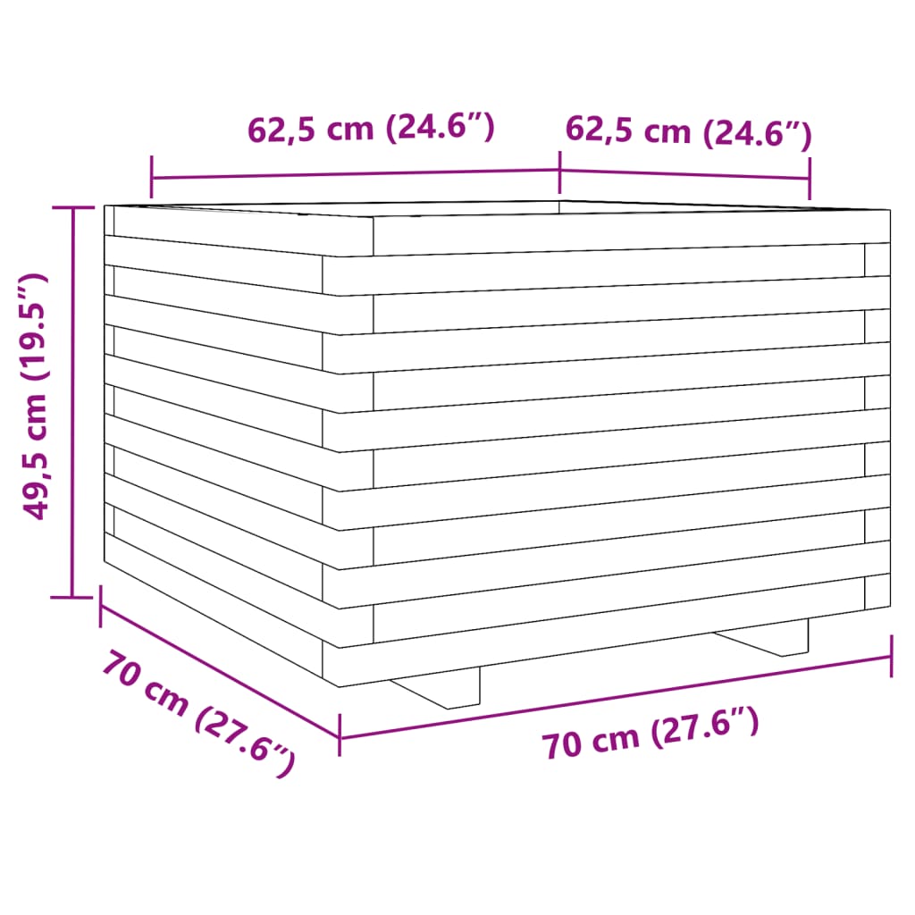 Garden Planter Wax Brown 70x70x49,5 cm Solid Wood Pine