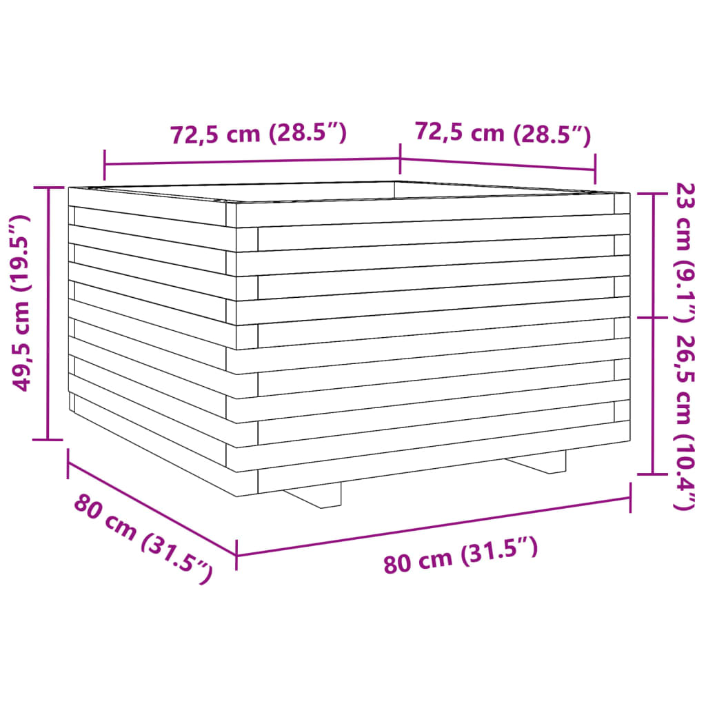 Garden Planter Wax Brown 80x80x49,5 cm Solid Wood Pine
