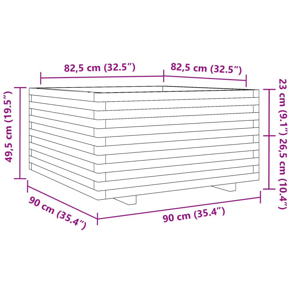 Garden Planter White 90x90x49,5 cm Solid Wood Pine