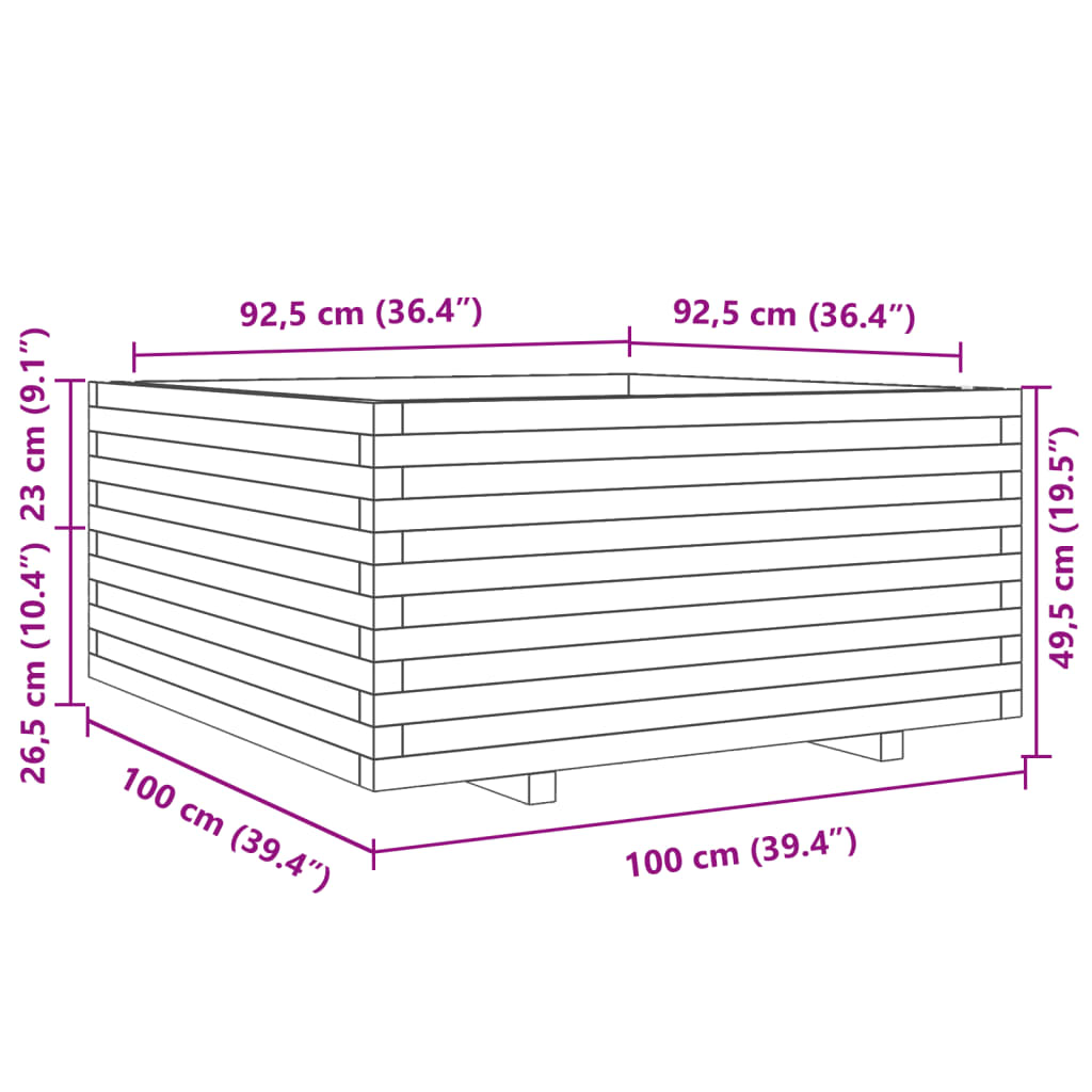 Garden Planter Wax Brown 100x100x49,5 cm Solid Wood Pine