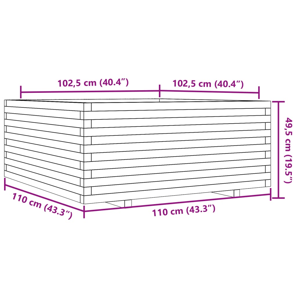Garden Planter White 110x110x49,5 cm Solid Wood Pine