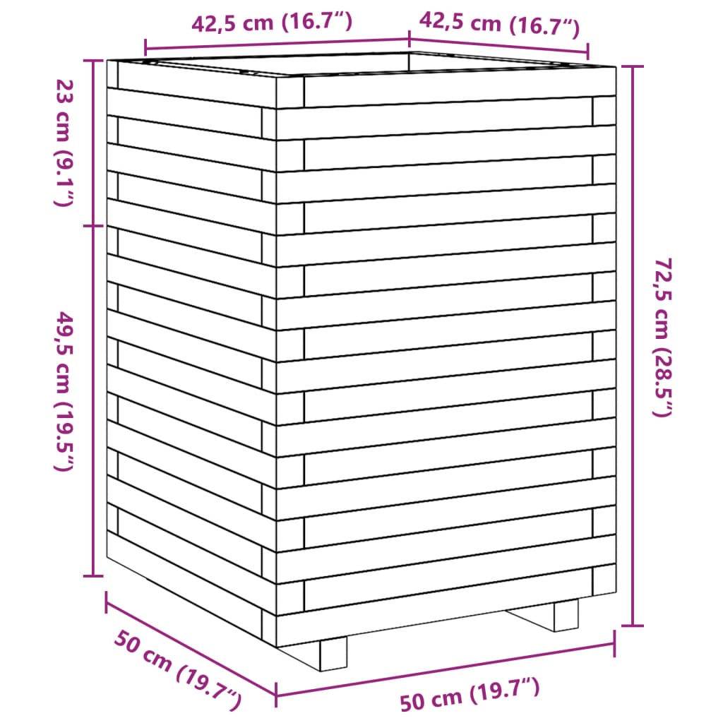 Garden Planter White 50x50x72,5 cm Solid Wood Pine