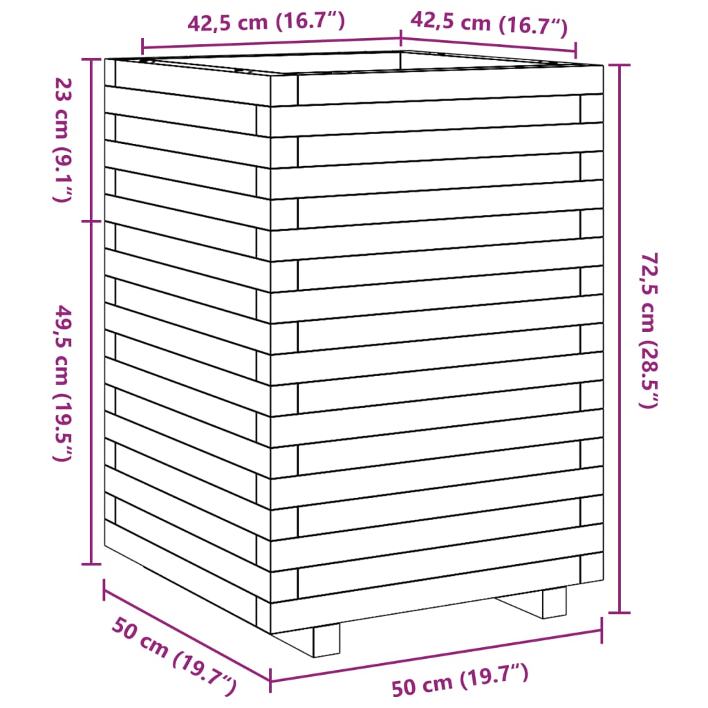 Garden Planter Wax Brown 50x50x72.5 cm Solid Wood Pine