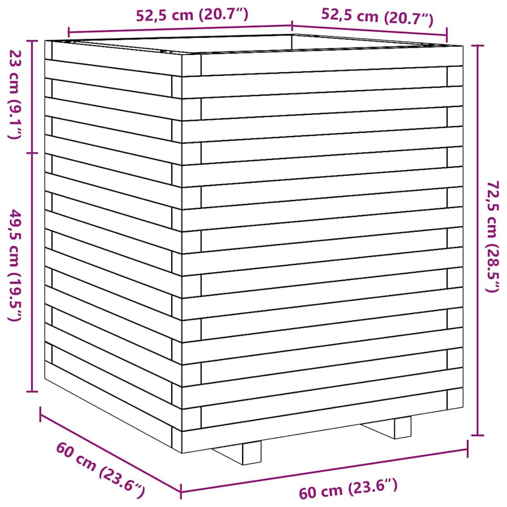 Garden Planter White 60x60x72,5 cm Solid Wood Pine