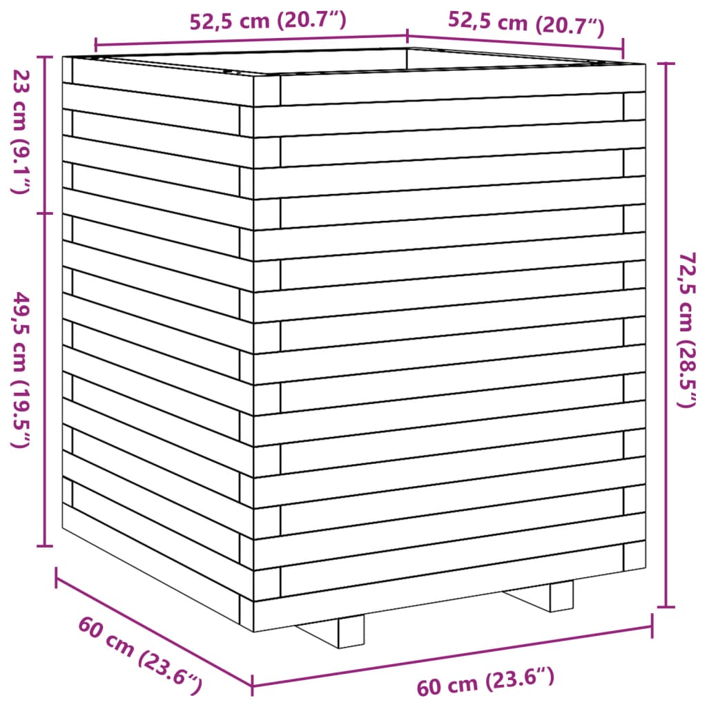 Garden Planter Wax Brown 60x60x72,5 cm Solid Wood Pine