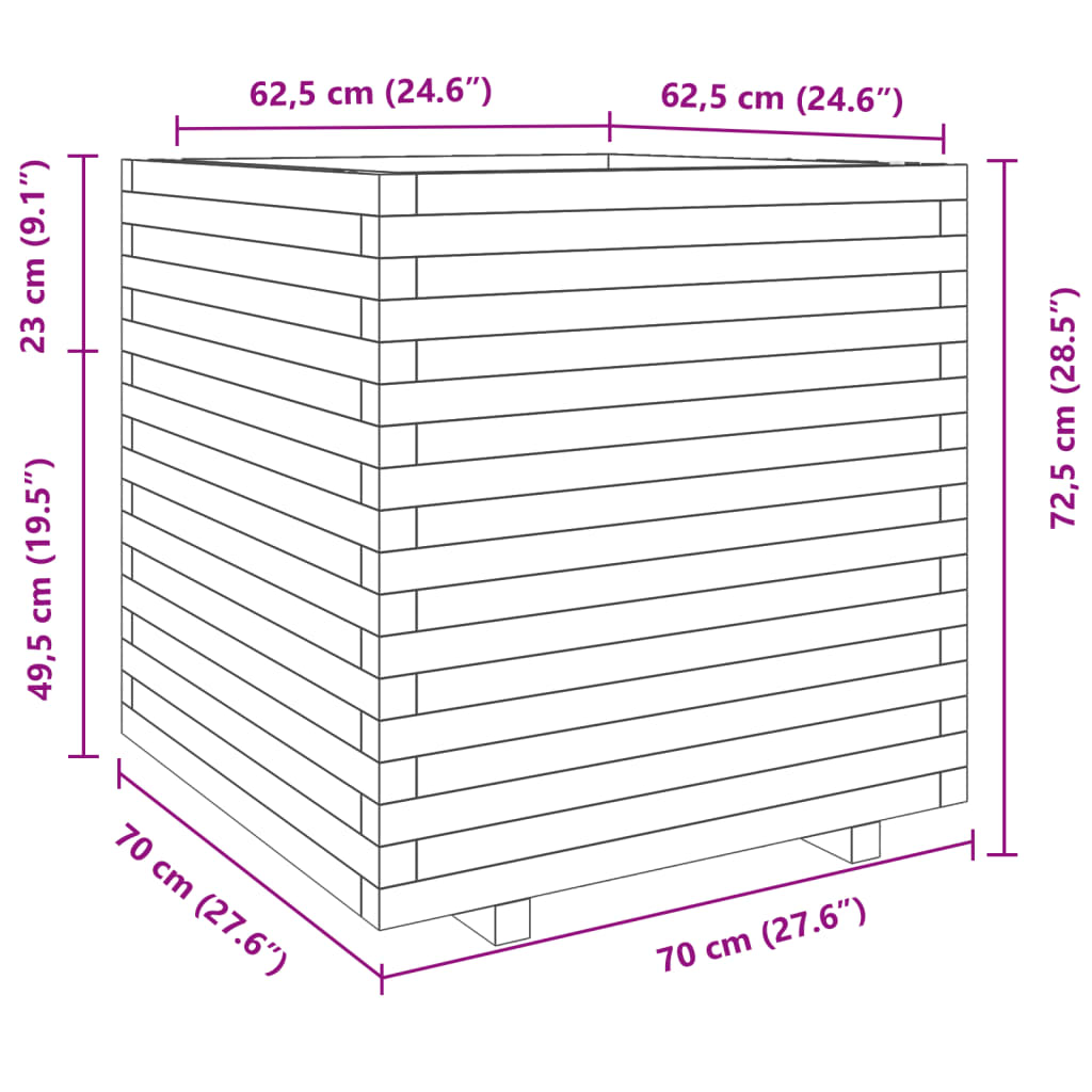 Garden Planter White 70x70x72,5 cm Solid Wood Pine