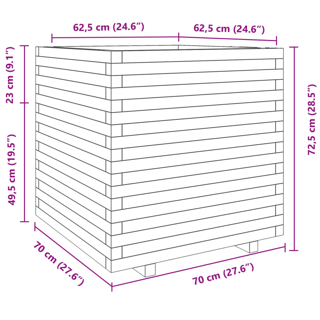 Garden Planter Wax Brown 70x70x72,5 cm Solid Wood Pine