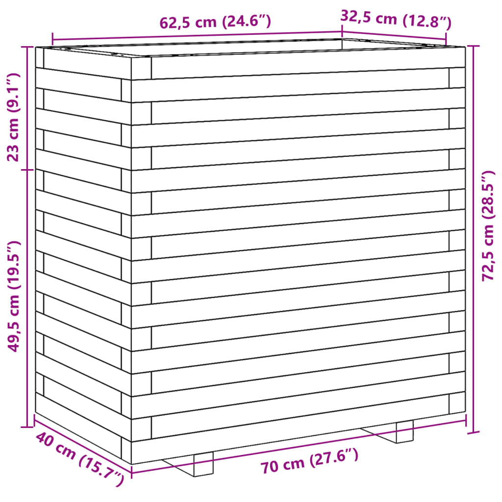 Garden Planter White 70x40x72,5 cm Solid Wood Pine