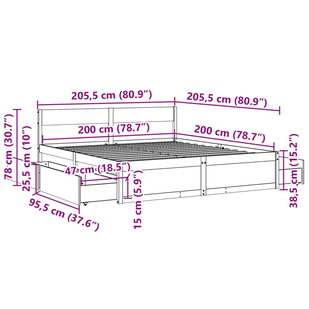 Bed Frame without Mattress Wax Brown 200x200 cm Solid Wood Pine