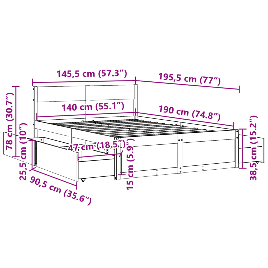 Bed Frame without Mattress Wax Brown 140x190 cm Solid Wood Pine