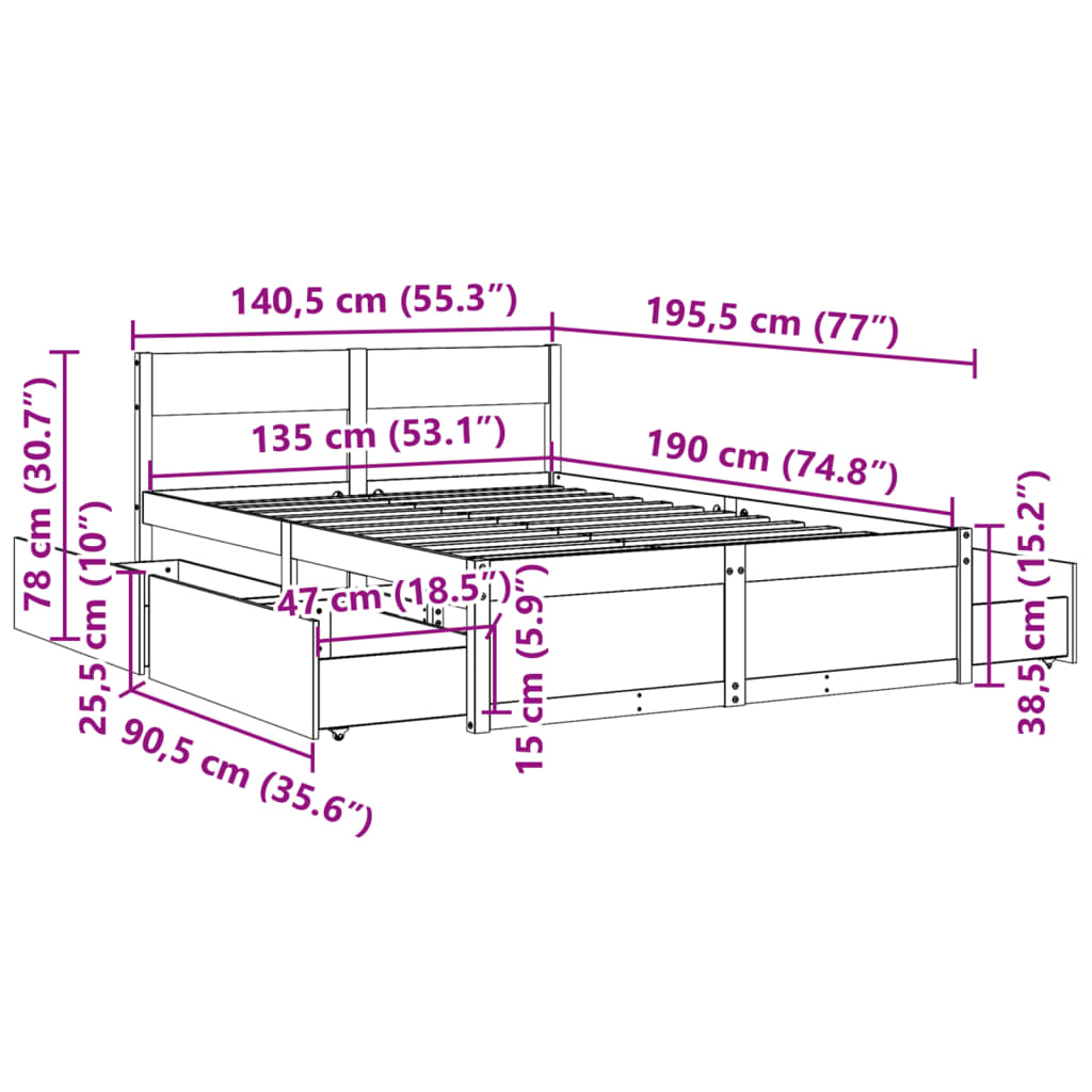 Bed Frame without Mattress White 135x190 cm Solid Wood Pine