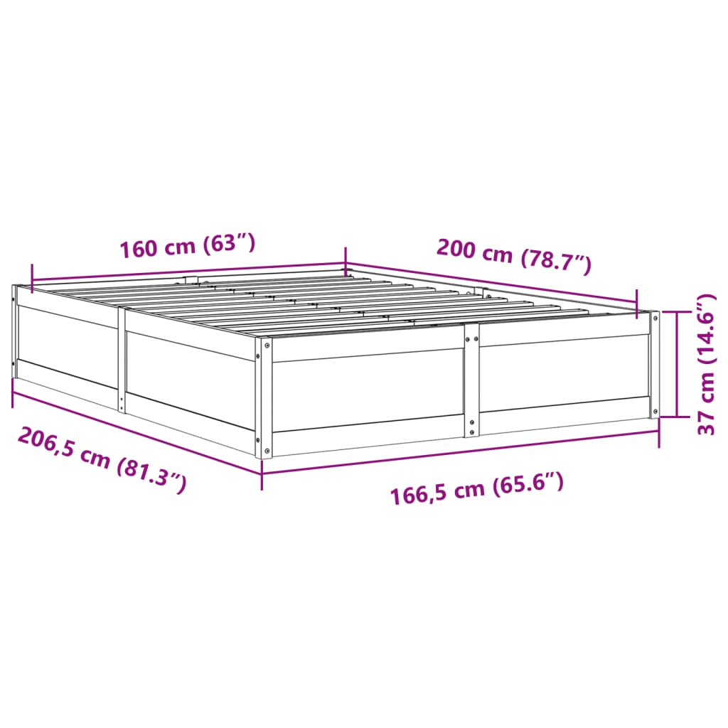 Bed Frame without Mattress Wax Brown 160x200 cm Solid Wood Pine