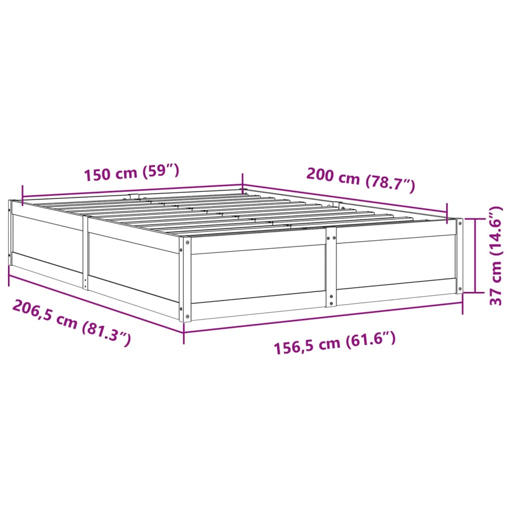 Bed Frame without Mattress Wax Brown 150x200 cm Solid Wood Pine