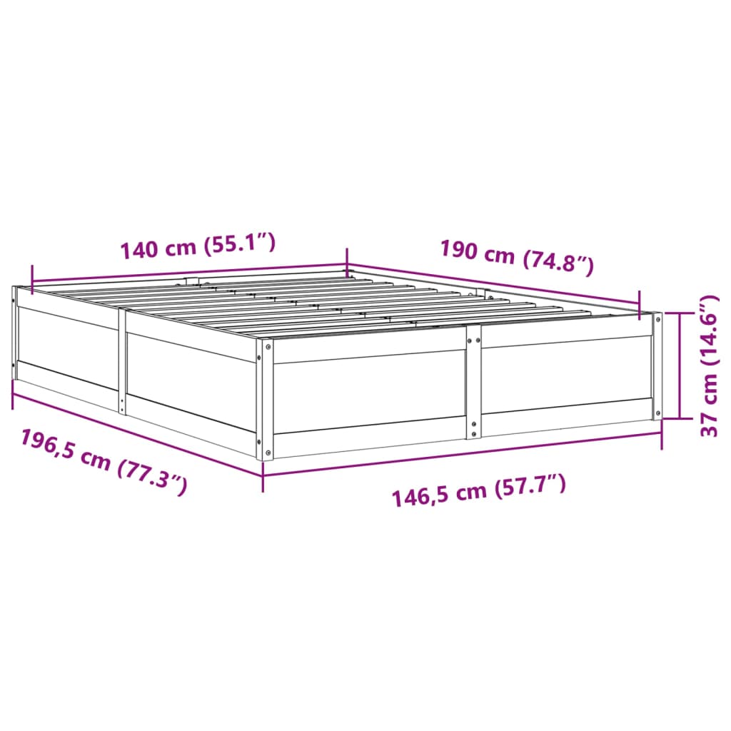 Bed Frame without Mattress White 140x190 cm Solid Wood Pine