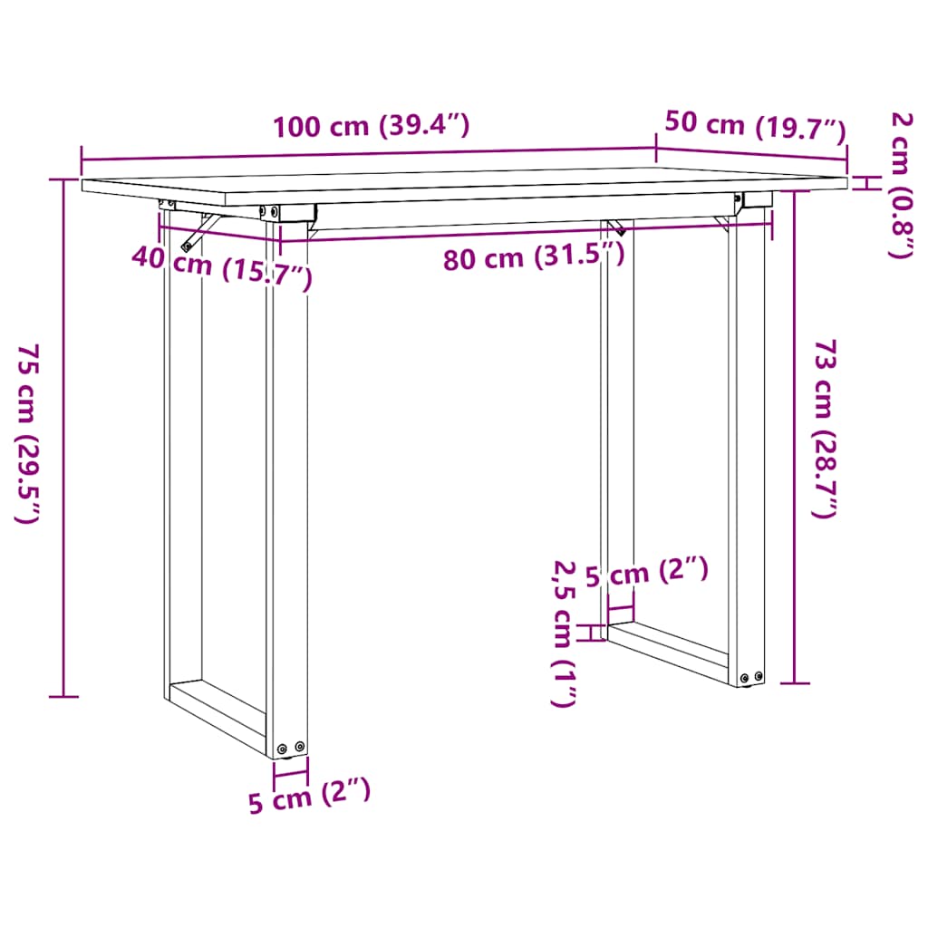 Dining Table O-Frame 100x50x75 cm Solid Wood Pine and Steel