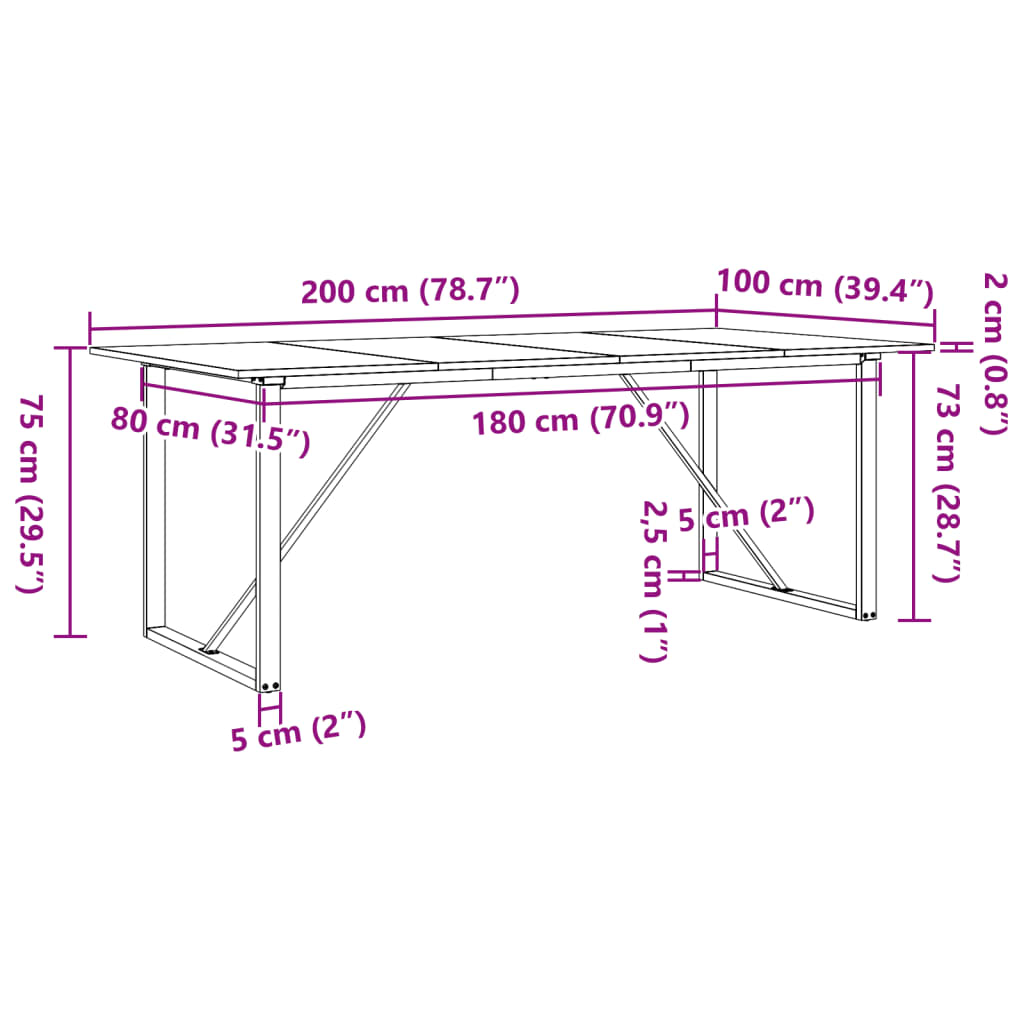 Dining Table O-Frame 200x100x75 cm Solid Wood Pine and Steel