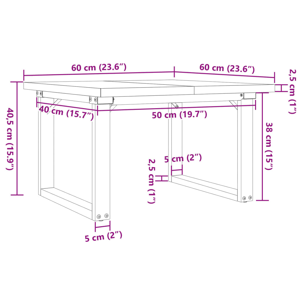 Coffee Table O-Frame 60x60x40.5 cm Solid Wood Pine and Steel