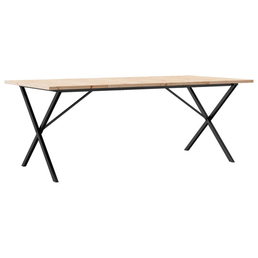 Dining Table X-Frame 200x100x75.5 cm Solid Wood Pine and Steel Dining Table X-Frame 200x100x75.5 cm Solid Wood Pine and Steel