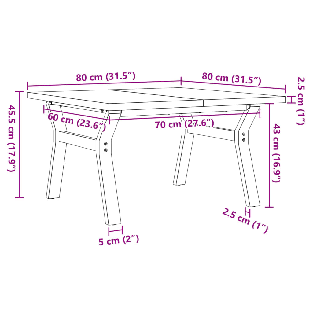 Coffee Table Y-Frame 80x80x45.5 cm Solid Wood Pine and Steel