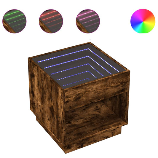 Bedside Table with Infinity LED Smoked Oak 50x50x50 cm Bedside Table with Infinity LED Smoked Oak 50x50x50 cm