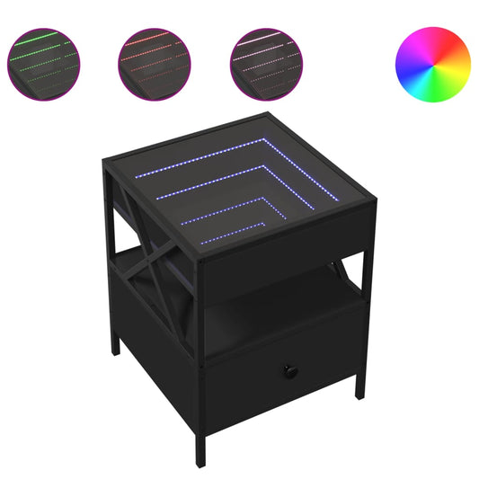 Bedside Table with Infinity LED Black 40x40x51 cm Bedside Table with Infinity LED Black 40x40x51 cm