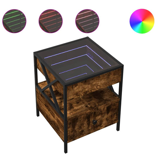 Bedside Table with Infinity LED Smoked Oak 40x40x51 cm Bedside Table with Infinity LED Smoked Oak 40x40x51 cm