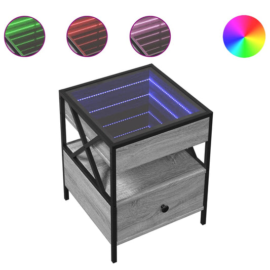 Bedside Table with Infinity LED Grey Sonoma 40x40x51 cm Bedside Table with Infinity LED Grey Sonoma 40x40x51 cm