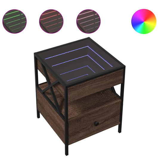 Bedside Table with Infinity LED Brown Oak 40x40x51 cm Bedside Table with Infinity LED Brown Oak 40x40x51 cm