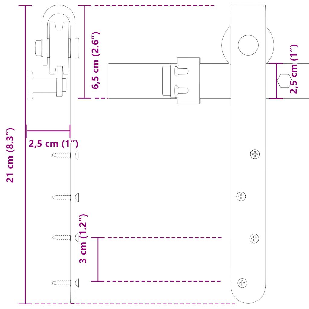 Sliding Cabinet Door Kit 122 cm Carbon Steel