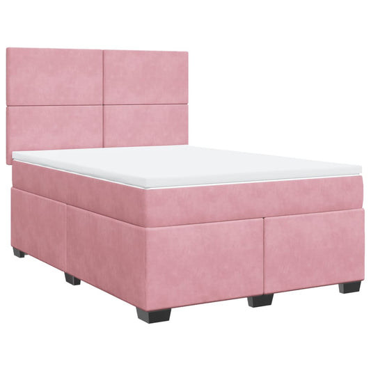 Box Spring Bed with Mattress Pink 140x190 cm Velvet Box Spring Bed with Mattress Pink 140x190 cm Velvet