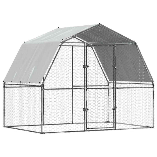 Chicken Cage with Roof and Door Silver Galvanised Steel Chicken Cage with Roof and Door Silver Galvanised Steel
