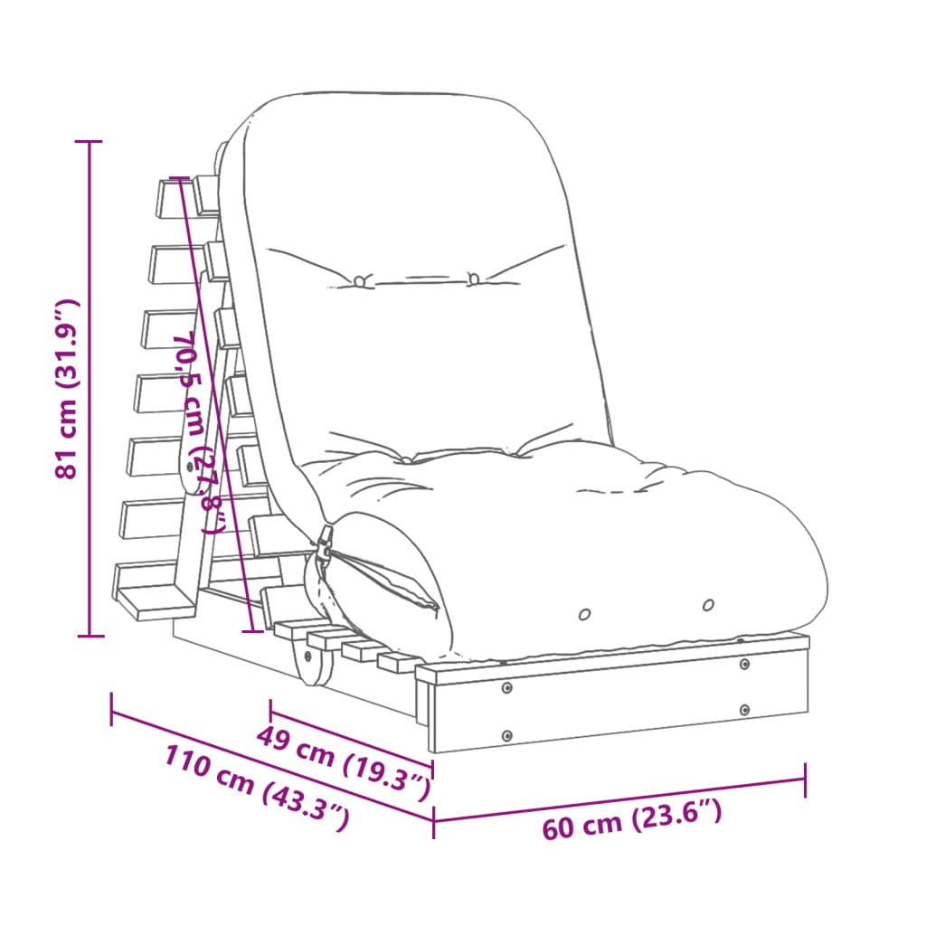 Futon Sofa Bed with Mattress 60x206x11 cm made of Solid Wood Douglas, featuring adjustable backrest for comfort, perfect for living room, bedroom, or guest room.