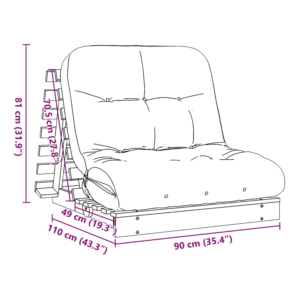 Futon Sofa Bed with Mattress 90x206x11 cm Impregnated Wood Pine