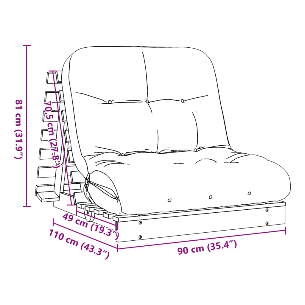 Futon Sofa Bed with Mattress 90x206x11 cm Impregnated Wood Pine