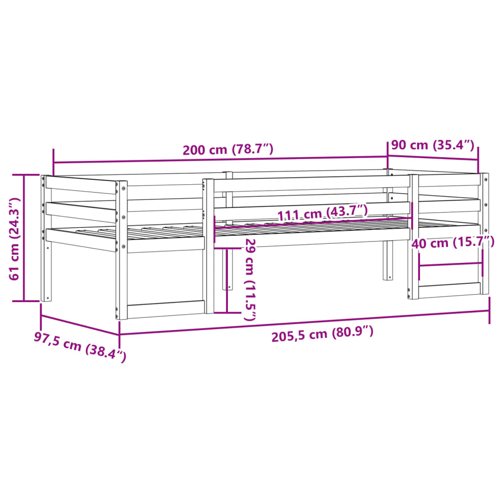 Kids'Bed Frame without Mattress White 90x200cm Solid Wood Pine