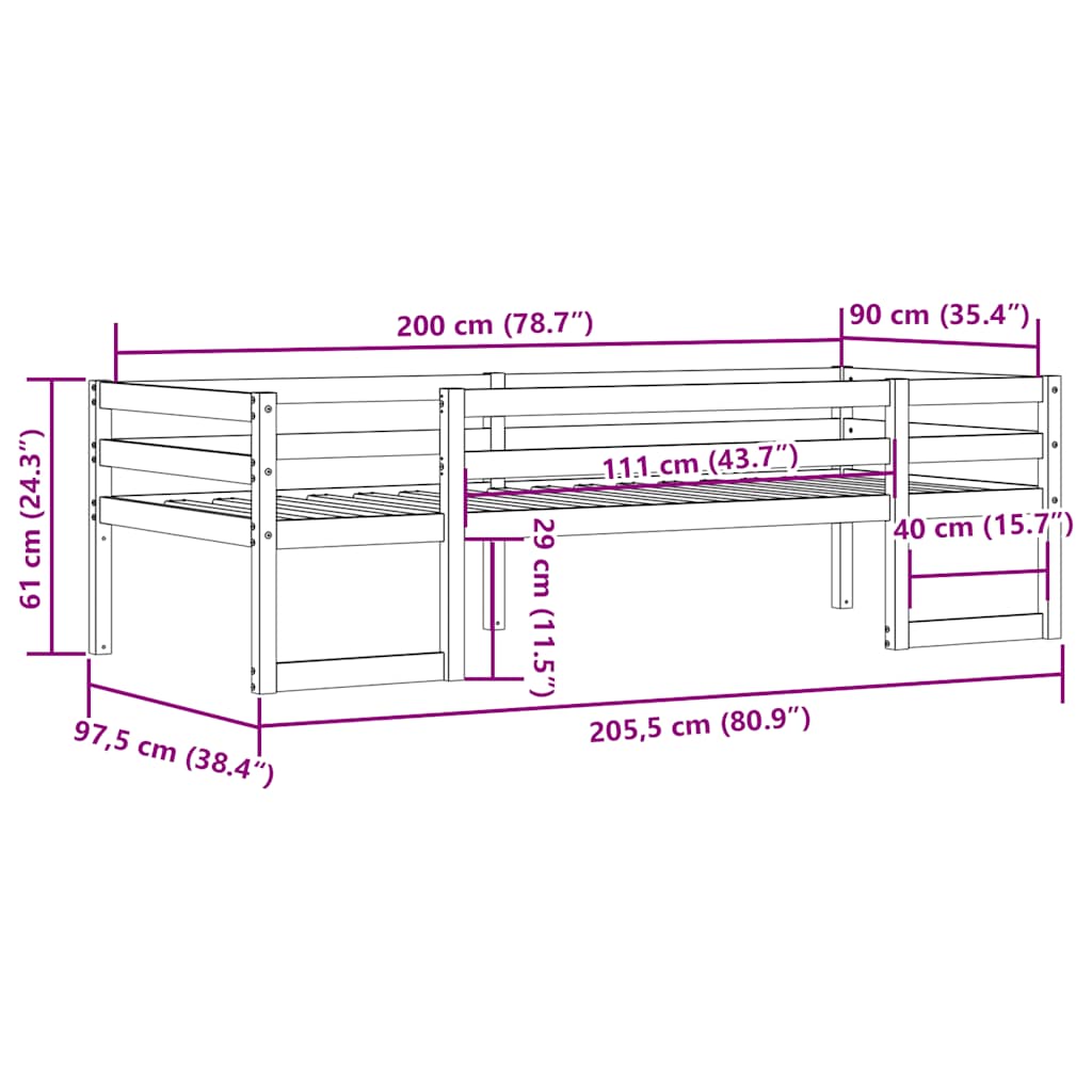 Kids'Bed Frame without Mattress Wax Brown 90x200 cm