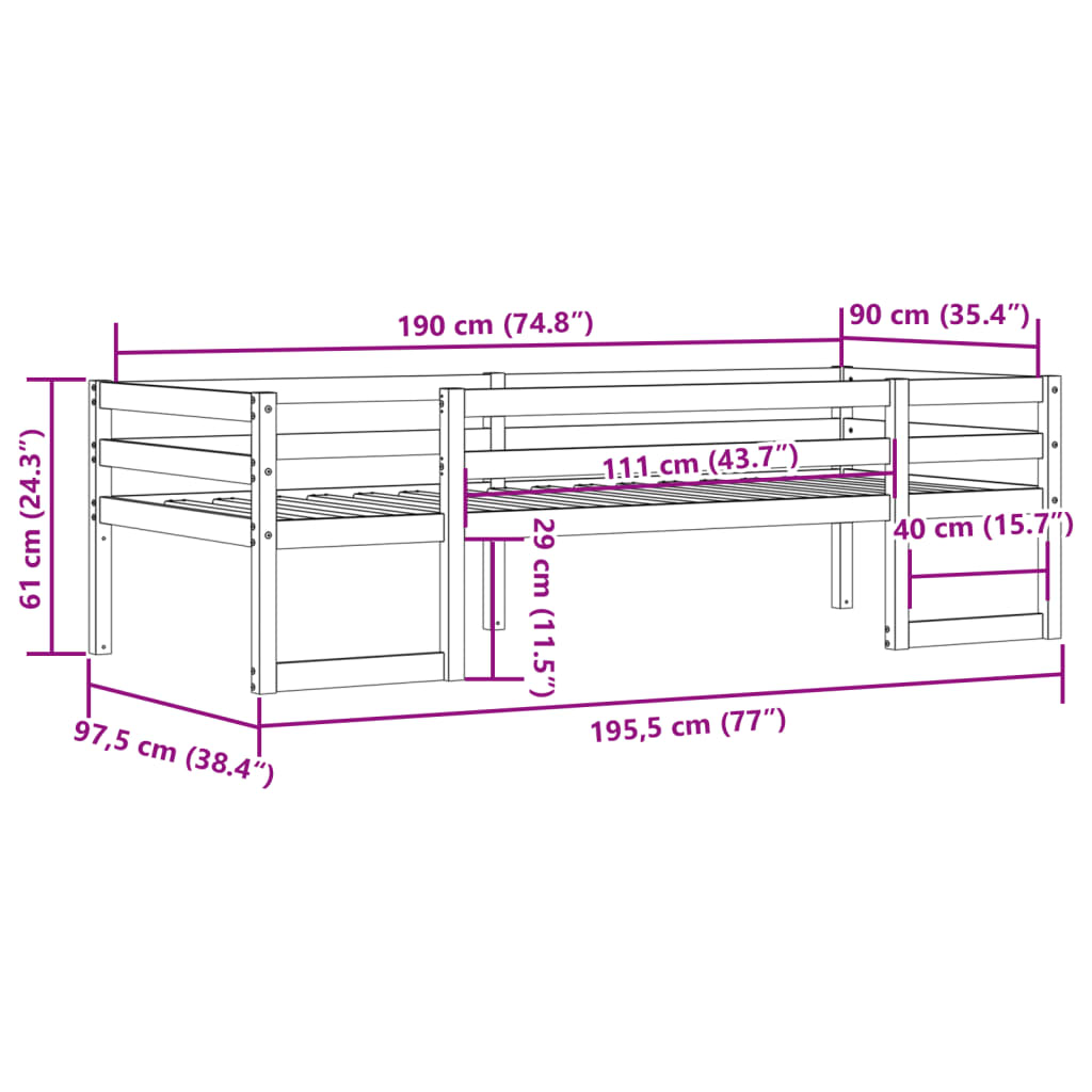 Kids'Bed Frame without Mattress White 90x190 cm Solid Wood Pine