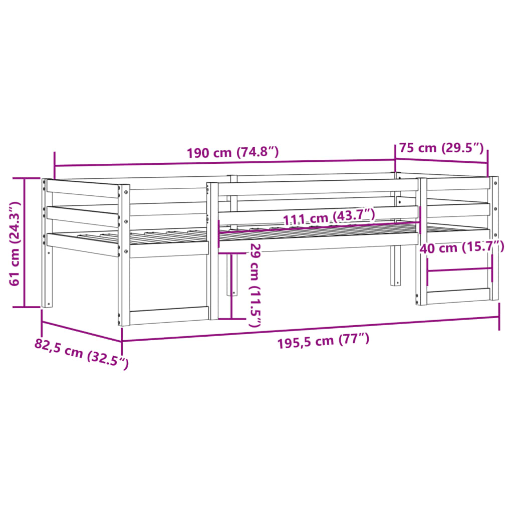 Kids'Bed Frame without Mattress 75x190 cm Solid Wood Pine