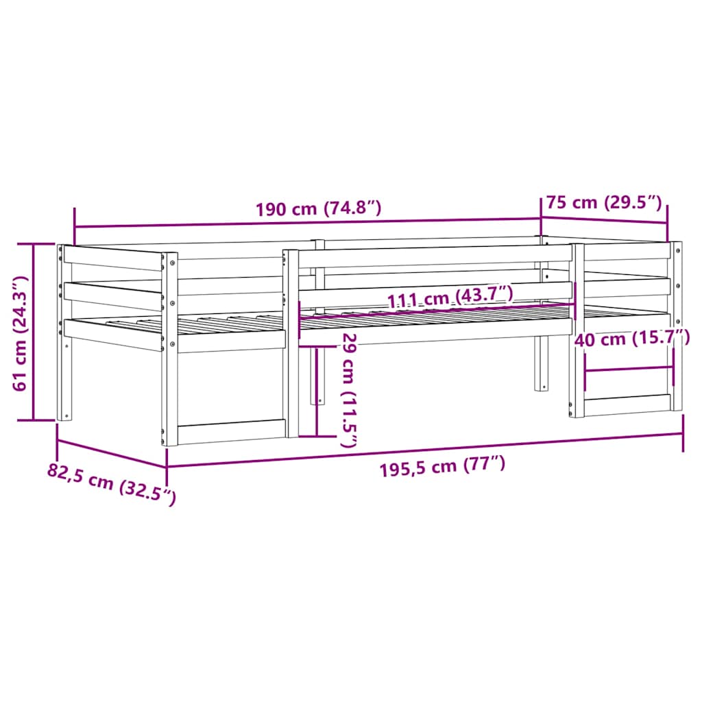 Kids'Bed Frame without Mattress White 75x190cm Solid Wood Pine